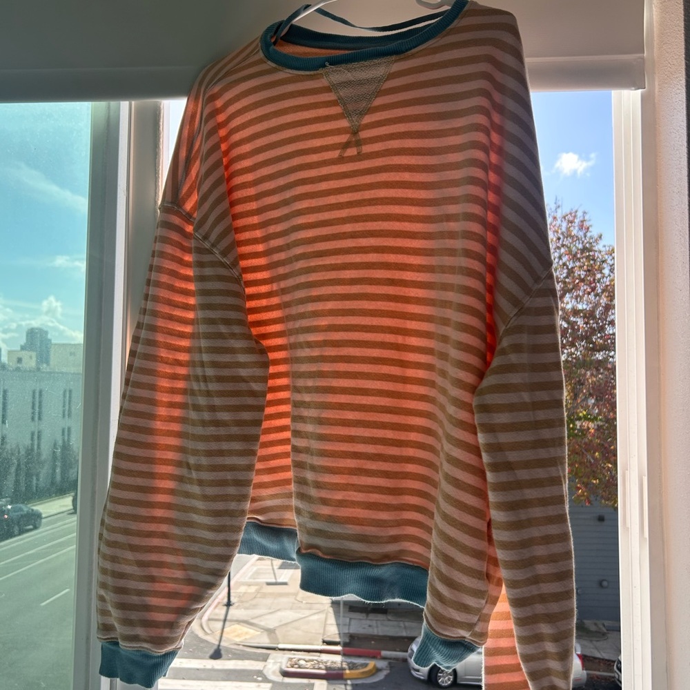 We The Free Orange and Cream Striped Top with Blue Accents